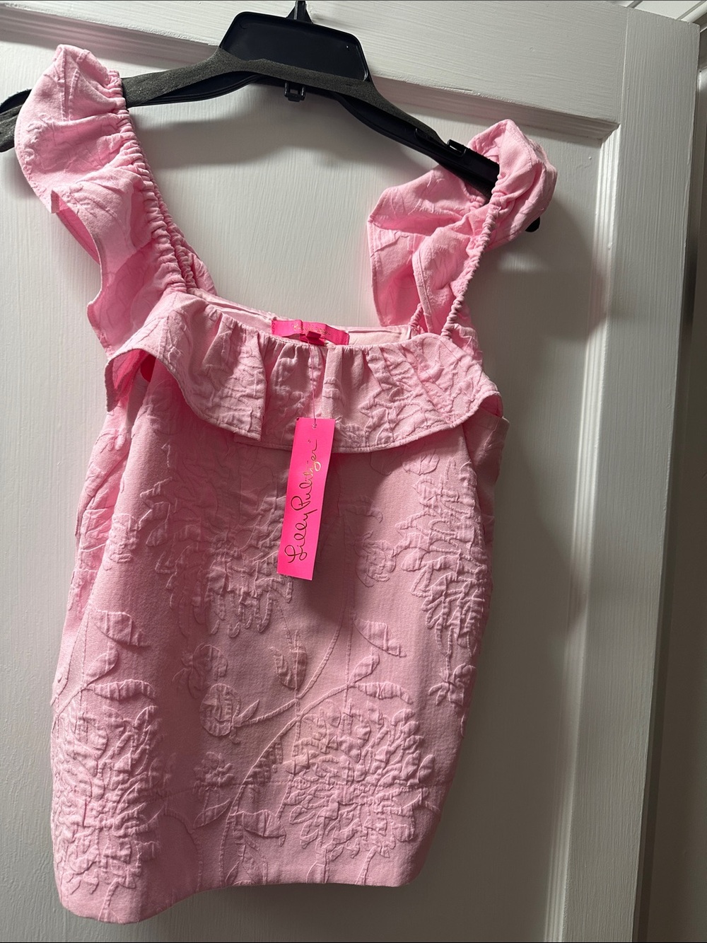 Lilly Pulitzer Pink Ruffle jacquard  Floral Tank